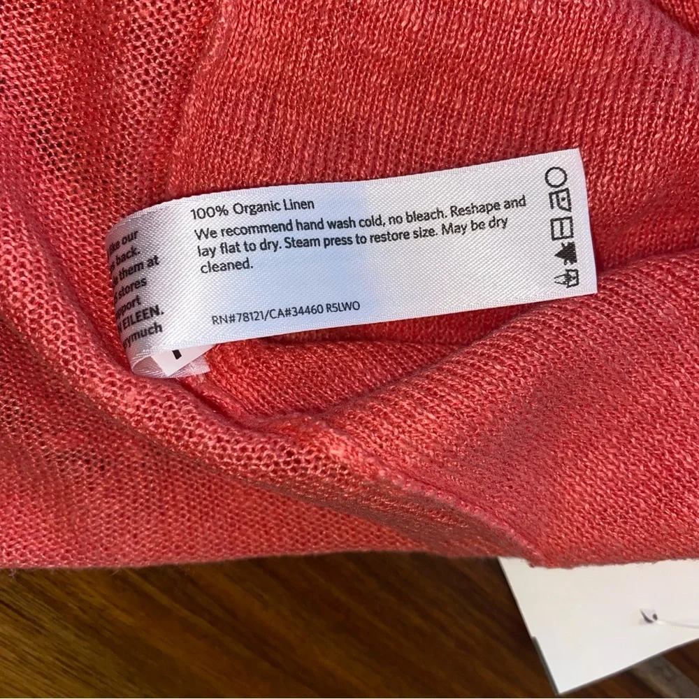 Eileen Fisher 100% Organic Linen Flora Cardigan Coral Angled Open Front 2X EUC